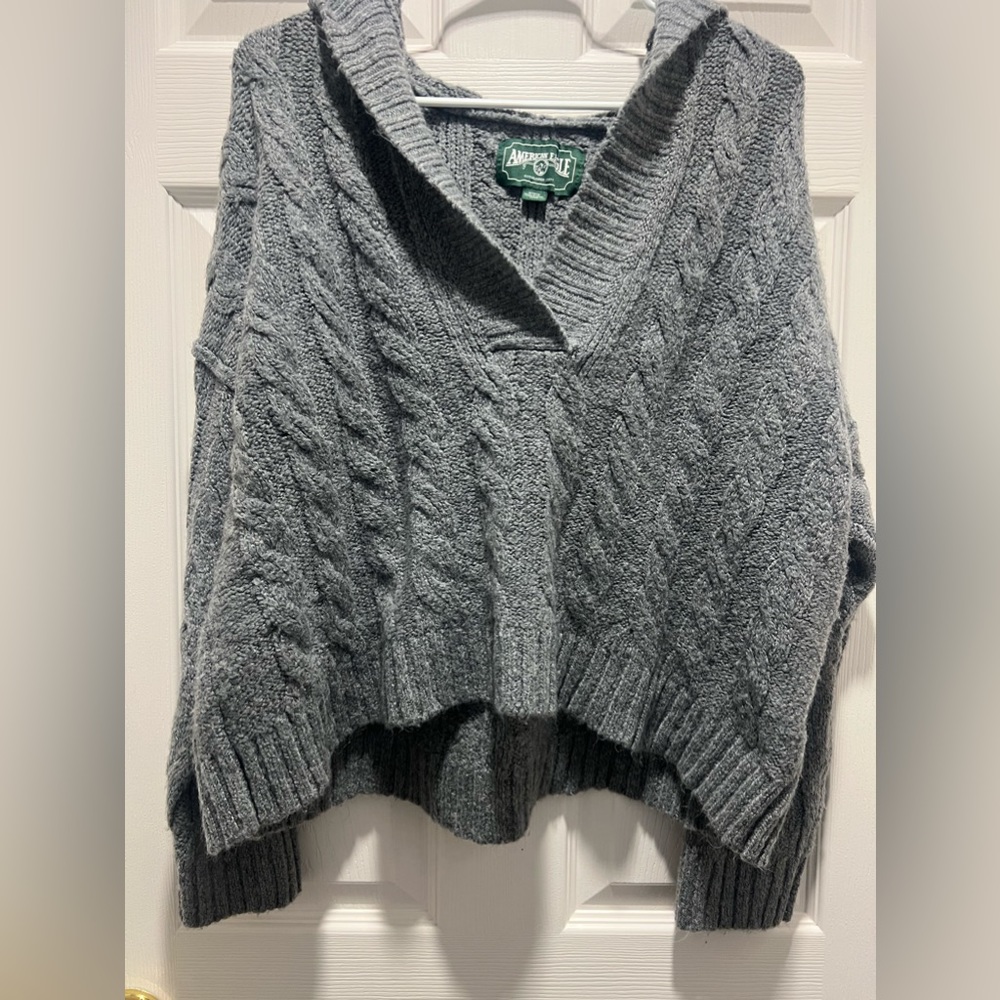 American Eagle cropped oversized sweater with hoodie grey size Medium